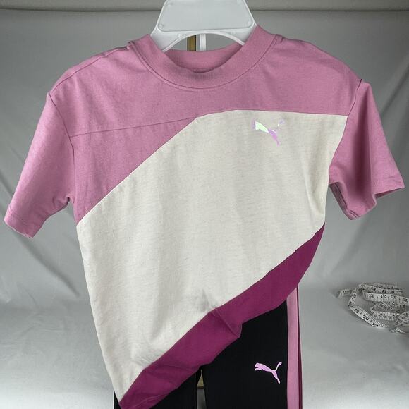 Puma Girls Active 2 piece set with leggings and tshirt Pink with Metallic Logo M - Picture 7 of 7